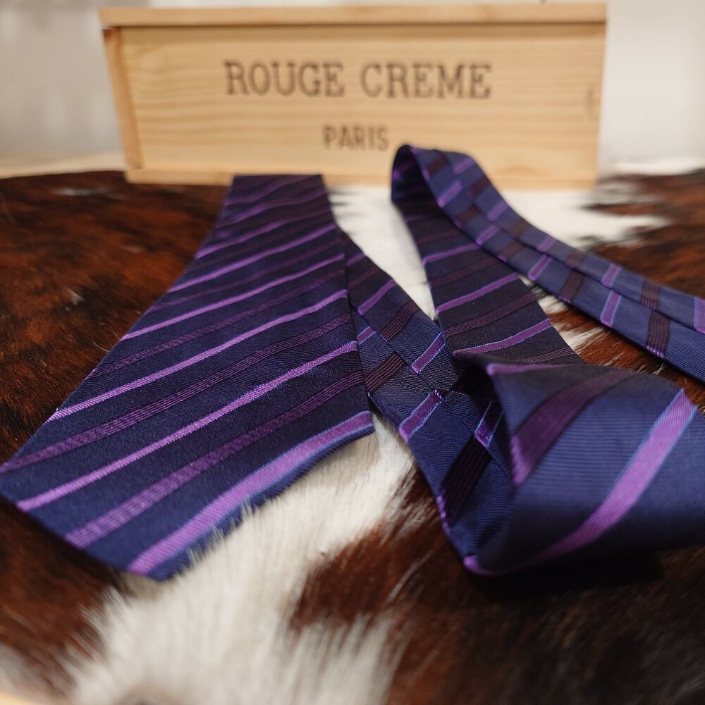 Banana Republic Navy and Pruple Striped Silk Tie